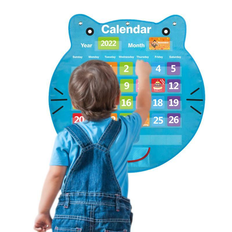 ポケットチャートカレンダー漫画猫形状カレンダーメニューポケットチャート透明プリント教育ツールボトムポケット付き