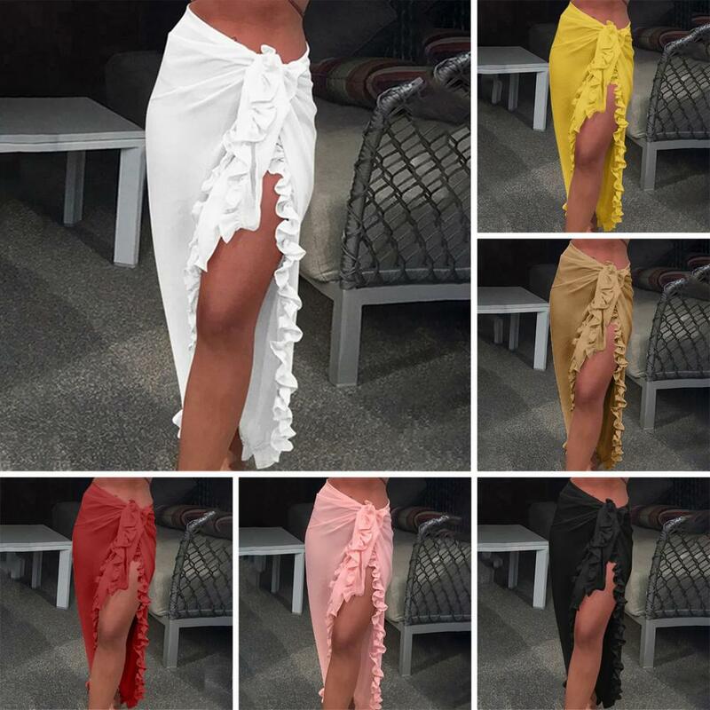 Sexy Soft Thin Summer Beach Skirt Quick Dry Women Cover Up Skirt Mid-calf Length Lady Bikini Skirt Pool Party Clothes