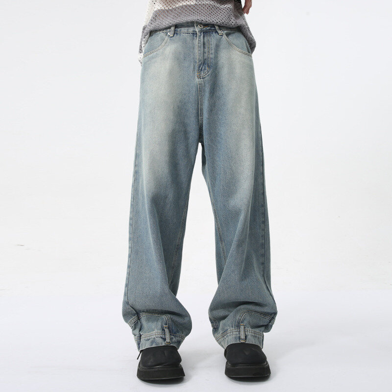 جينز دنيم للرجال من NOYMEI ، تصميم فضفاض مستقيم ، لون ثابت ، الصيف ، WA4485 ، جديد ،