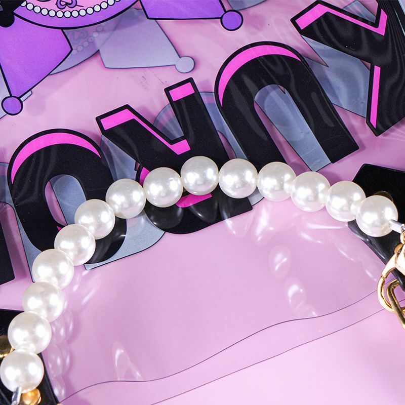 Sanrio Kuromi-Bolsa de Ombro Transparente Feminina, Totes Femininos, Estética Casual, Bolsas Bonitas com Corrente de Beijo, Nova Moda, Y2k