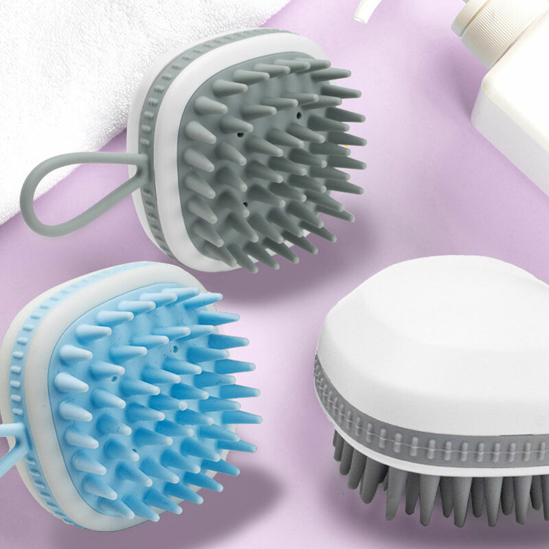 Cepillo de masaje de silicona suave para el cuidado del cuero cabelludo, peine redondo portátil para baño y ducha, champú para el cabello