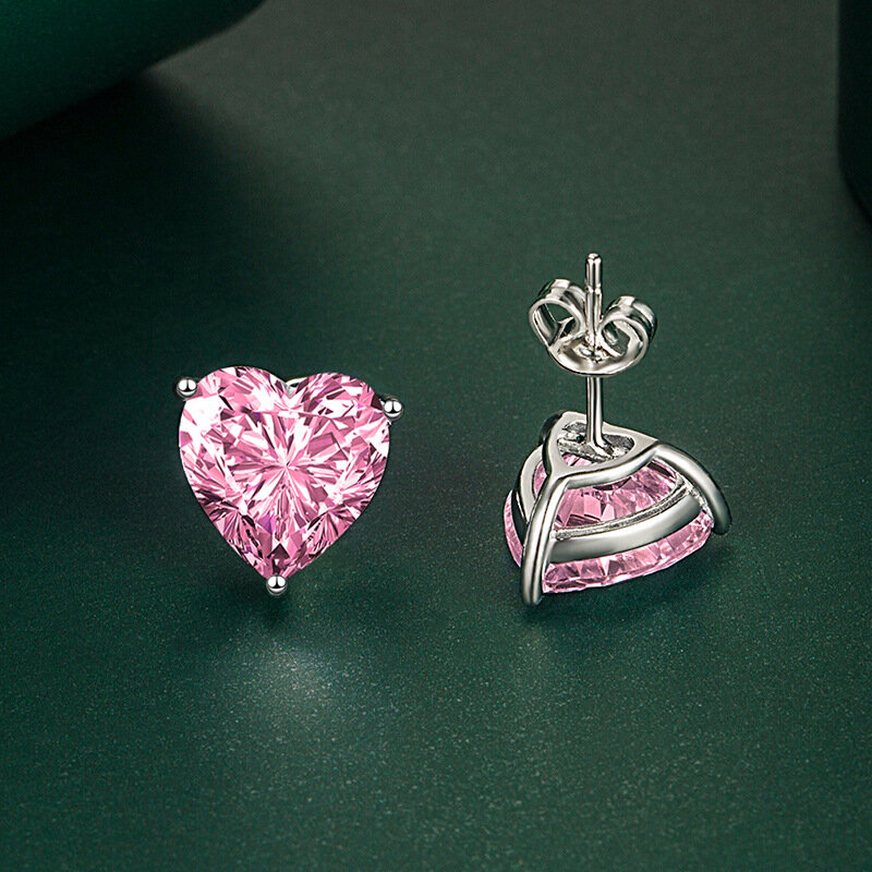 S925 srebrny słodki w kształcie serca moda temperament miłość kolorowe kamienie szlachetne 10*10mm kolczyki luksusowe biżuteria wysokiej jakości biżuteria