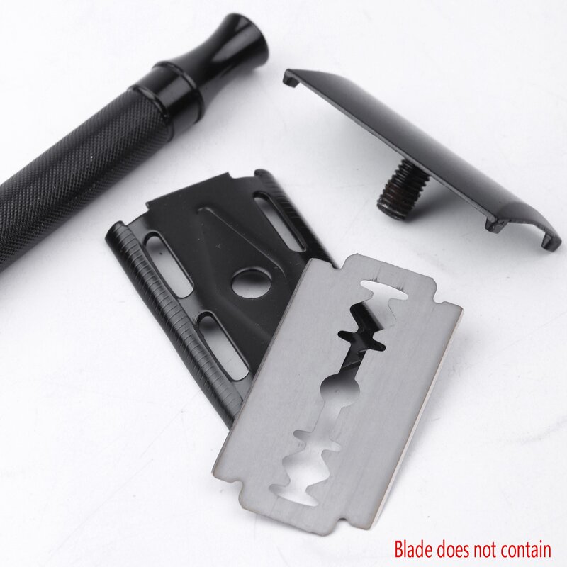Double Edge Safety Razor Long Handle Classic Safety Razor Manual Shaver Holder Black