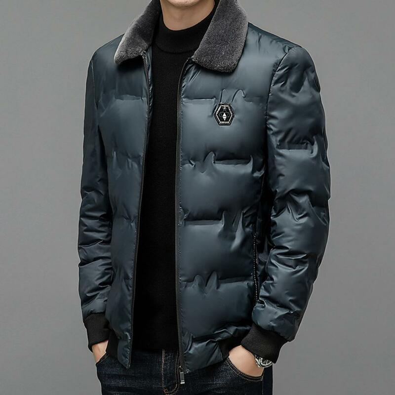 남성용 부드러운 방풍 재킷, 두꺼운 패딩 코튼 코트, 내한 인조 모피 라펠 다운 코트, 가을 겨울