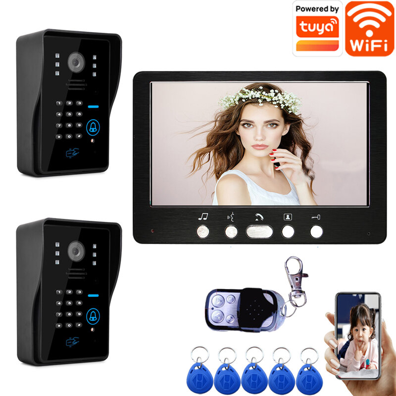 ワイヤレスビデオインターホンシステム,wifi,ドアベル,ナイトビジョンカメラ,Tuyaアプリケーション,1080p