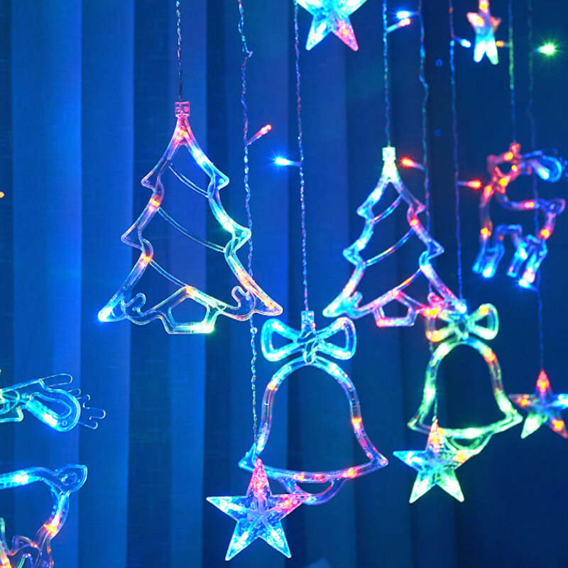Cortina de luces LED de Luna y Estrella, guirnalda de luces de hadas, decoración del hogar, dormitorio, fiesta de año nuevo, luz de hadas de Navidad