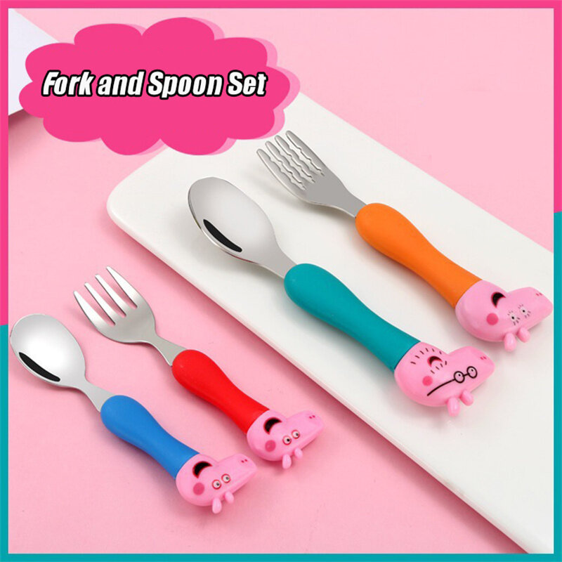 Peppa Pig Fork Spoon Set stoviglie per bambini forchetta cucchiaio George Pig Dad Mom Suit Cartoon Figure Toys regali ragazze ragazzi 2024 regali
