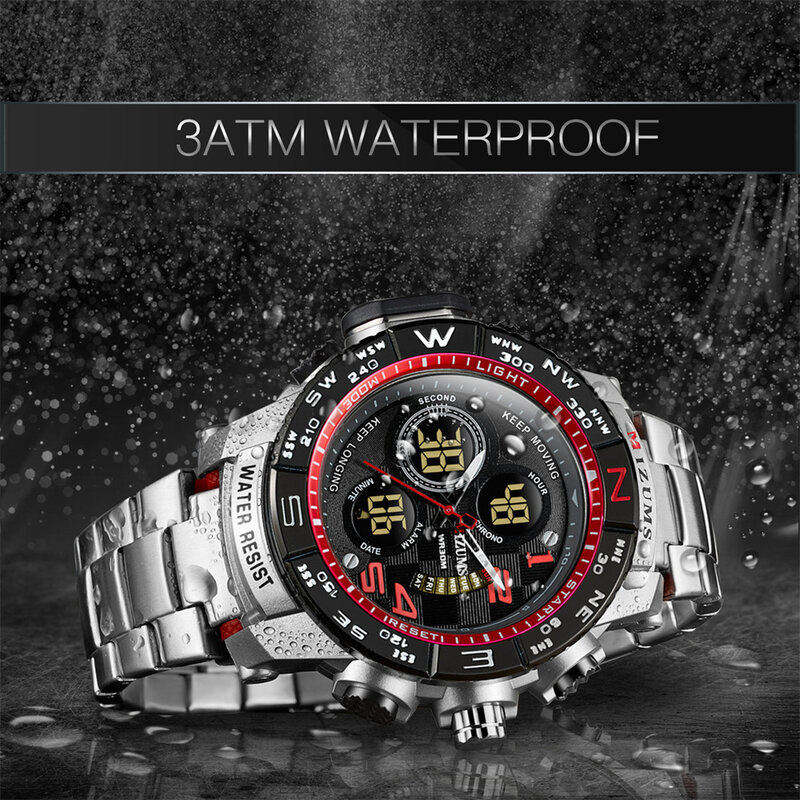 ساعة رياضية للرجال العلامة التجارية الفاخرة الصلب حزام الرقمية Led الإلكترونية مقاوم للماء ساعة اليد العسكرية Relogio Masculino