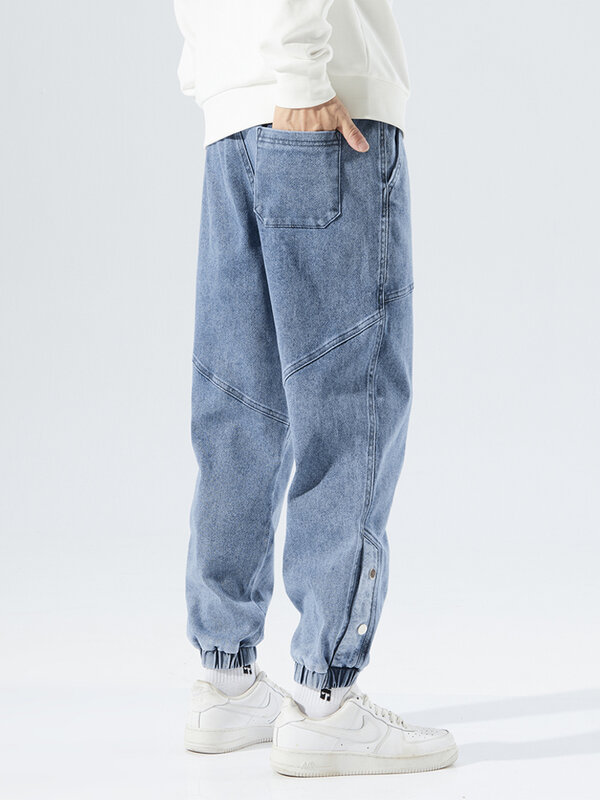 Jeans Longgar Musim Semi Musim Gugur Ukuran Plus Pria Celana Harem Ala Jalanan Hip Hop Jeans Jogger Kasual Katun Elastis Sulaman Mode 8XL