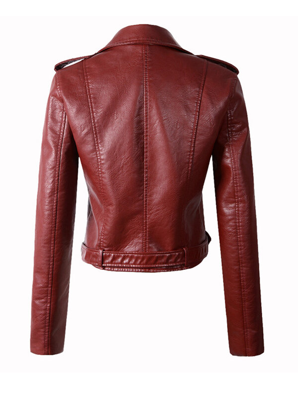 FTLZZ jaket kulit PU tiruan wanita, mantel motor kulit ritsleting kerah kasual untuk perempuan
