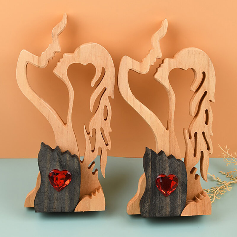 バレンタインデーのための愛の名誉の木の装飾品、男性と女性のキスの彫像、手作りの抽象的な彫刻、家の装飾