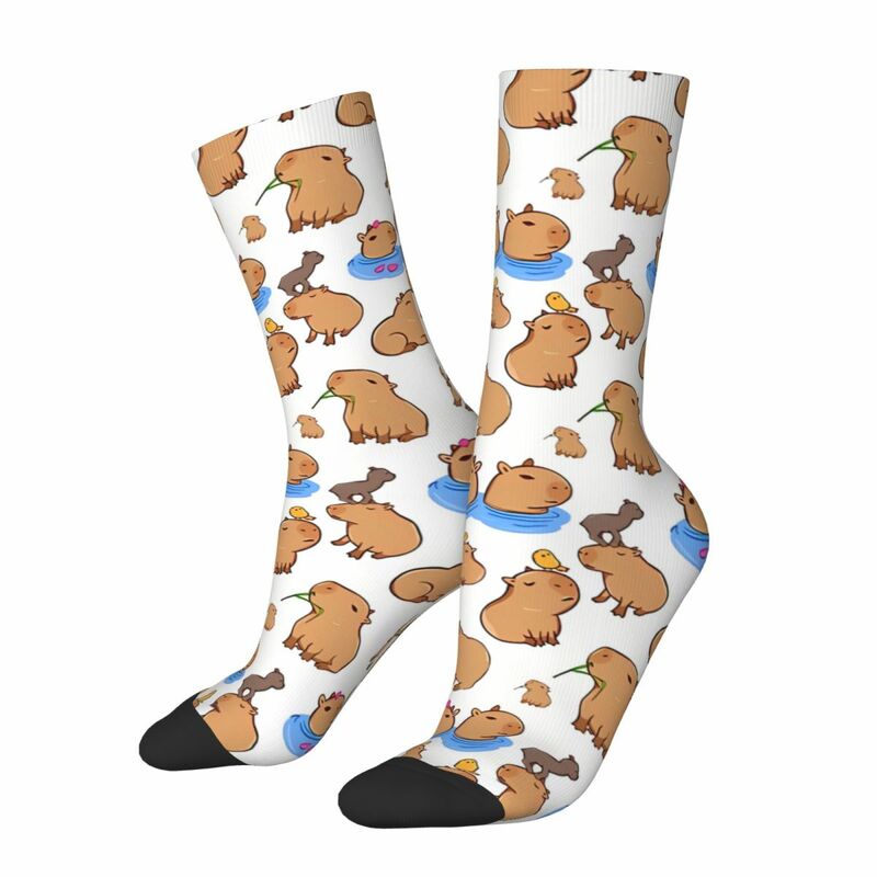 ถุงเท้าใส่สบายสำหรับผู้ชายลายน่ารักสไตล์วินเทจ capybara ระบายอากาศได้พิมพ์ลายลูกเรือถุงเท้าของขวัญแปลกใหม่