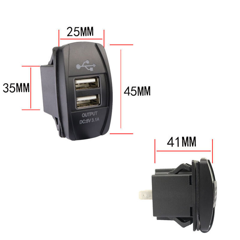 Universal impermeável Dual USB Car Charger Socket, adaptador automático, carregador de telefone Dustproof, iPhone, Xiaomi, Redmi, Samsung, 3.1A