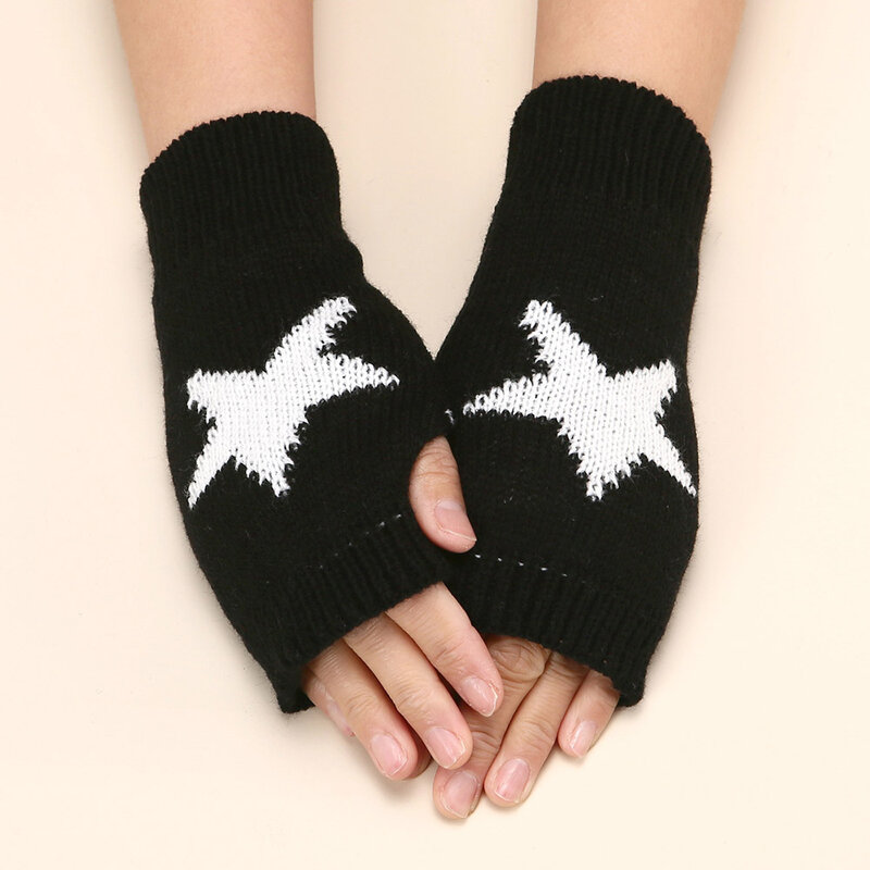 Luvas de lã tricotadas para homens e mulheres, luvas de meio dedo, luvas sem dedos de estrela, pentagrama quente punk, Y2K, 2022