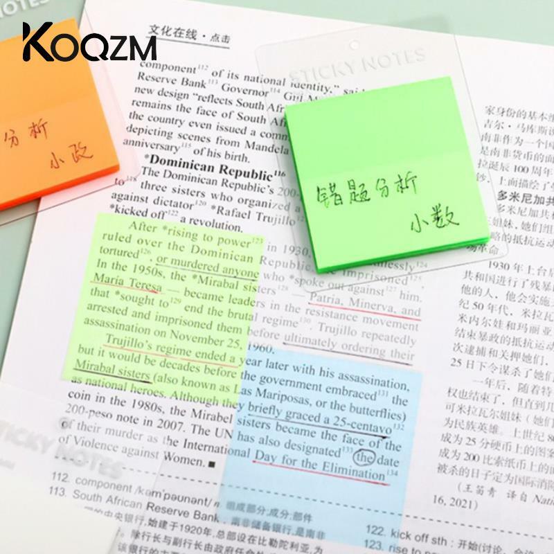 1 pz trasparente Sticky Notes impermeabile colorato trasparente Memo Pad autoadesivo Memo messaggio promemoria forniture scolastiche per ufficio