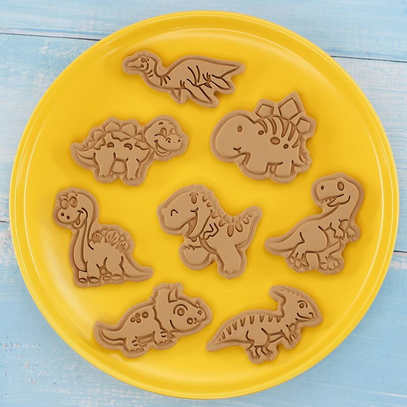 8 pz/set tagliabiscotti in plastica 3D a forma di dinosauro cartone animato stampo per biscotti stampo per biscotti cucina cottura pasticceria Bakeware