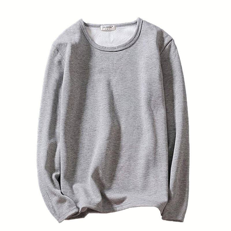 Casual Men\'s Fleece Lined Thermal Underwear Tops T-shirt O Neck Slim Fit Solid Color Long Sleeve Undershirt Pullover Tees