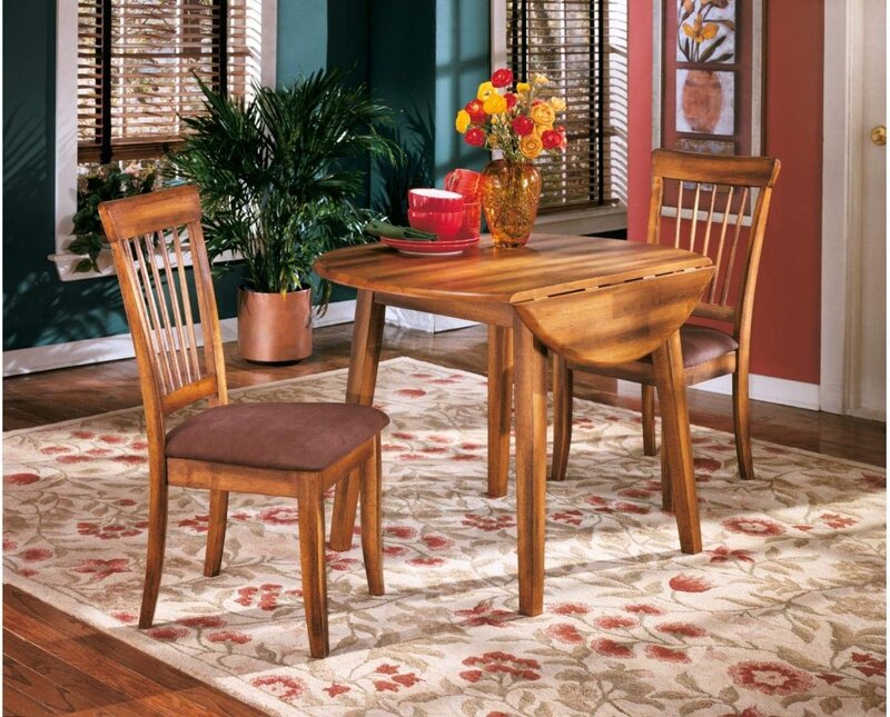 Mesa redonda de hojas colgantes para comedor, diseño de firma de Ashley Berringer, color marrón rústico