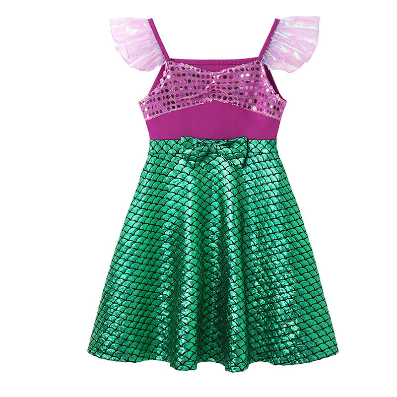 Pakaian putri duyung Disney, gaun musim panas kasual anak perempuan katun baru, gaun pantai luar ruangan kasual untuk anak perempuan 2024