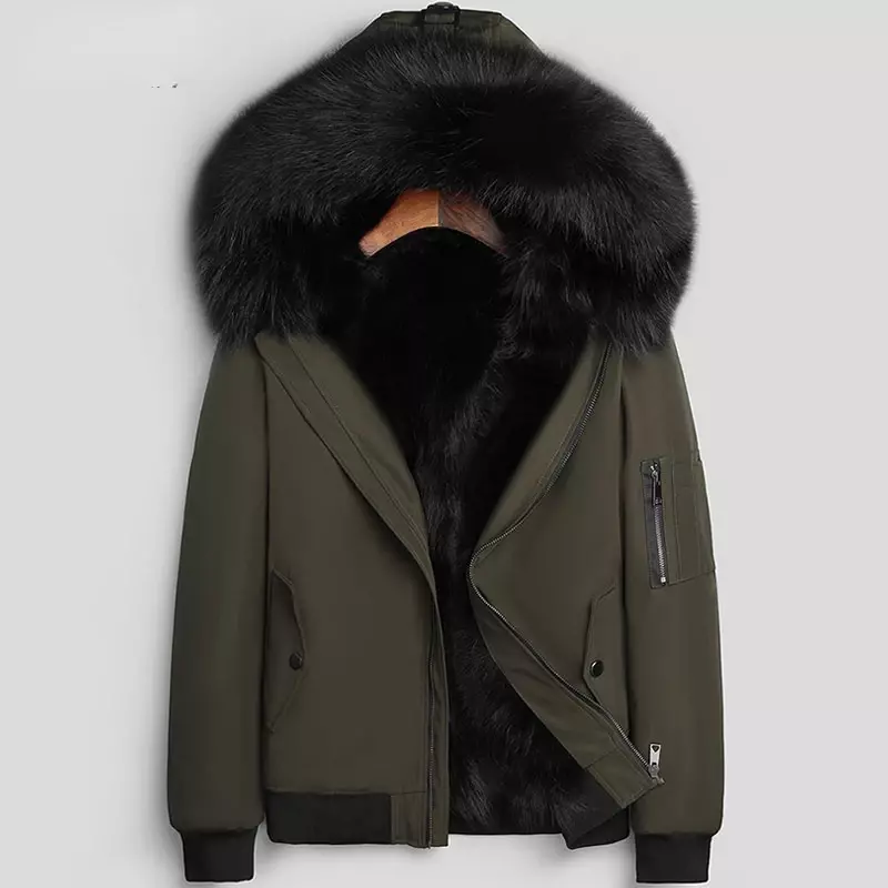 AYUNSUE-따뜻한 남성용 모피 파카 겨울 재킷, 너구리 모피 라이너 분리형 코트 후드 모피 재킷 Casaco Masculino SGG752