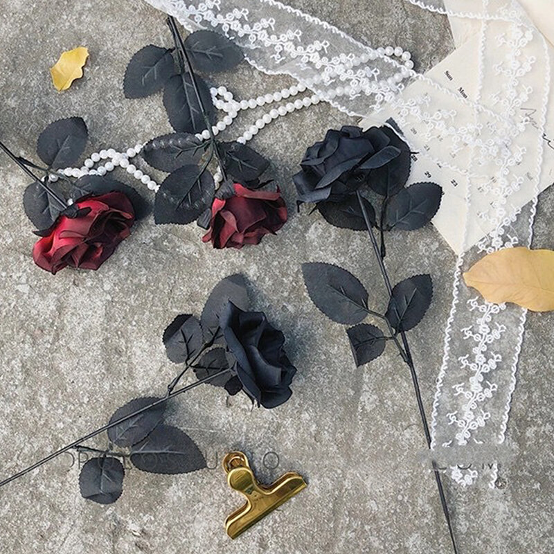 Готическая Черная роза, искусственные цветы, розы на День святого Валентина, цветы