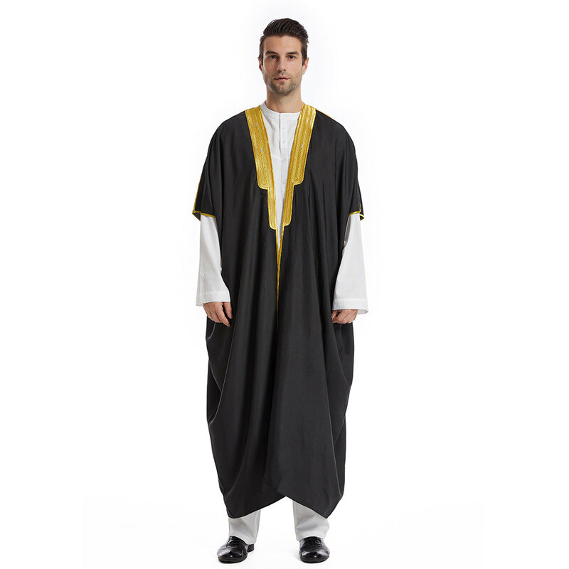 Islam caftano uomo musulmano abbigliamento caftano marocchino ricamato a mano sciolto e traspirante Djellaba Abaya Thobe per uomo estate 2024