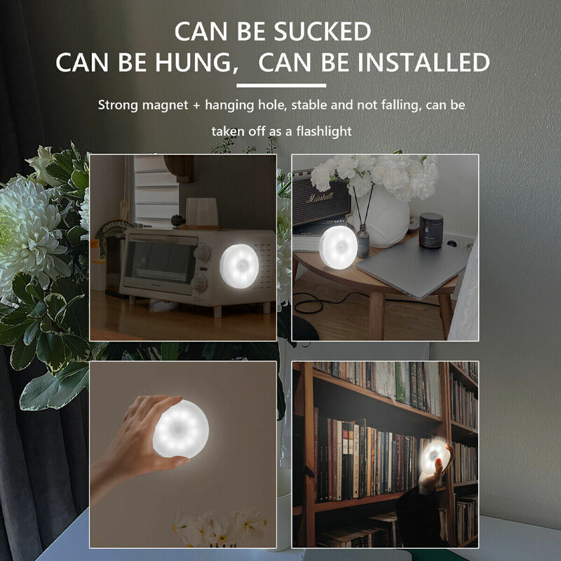 Luz nocturna con Sensor de movimiento PIR, lámpara nocturna recargable por USB para armario de cocina, lámpara de armario, escalera, luz LED inalámbrica para armario