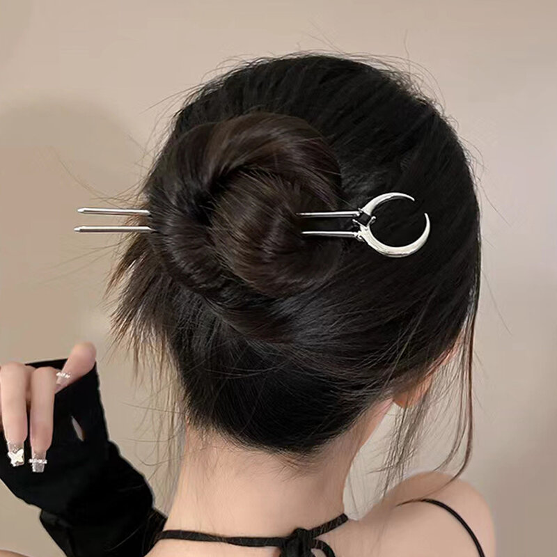 Vintage U Forma Elegante Hair Sticks Mulheres DIY Penteado Preto Pedras Hairpins Crescent Moon Acessórios para Cabelo Brand Designs