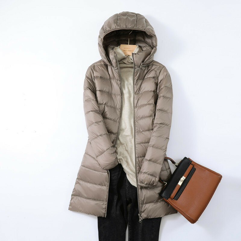 여성용 모자 분리형 후드 오버사이즈 다운 코트, 초경량 화이트 덕 다운 재킷, 따뜻한 롱 퍼퍼 파카, 가을, 겨울