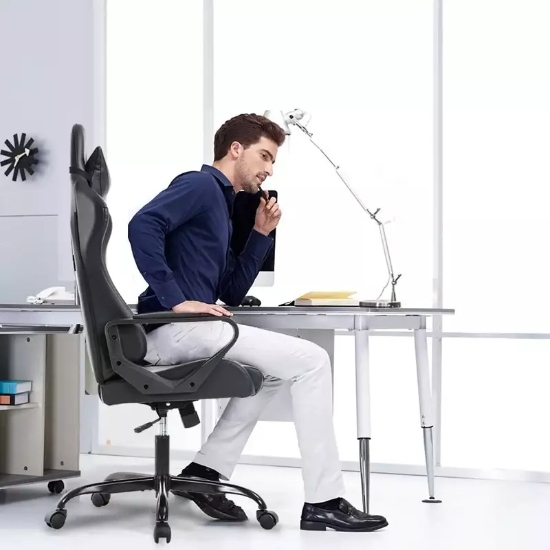 Silla de oficina ergonómica para juegos, asiento de escritorio, estilo de carreras, ejecutiva, con soporte Lumbar, taburete ajustable, giratorio, rodante