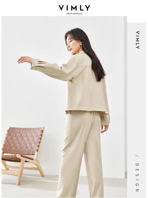 Костюм-двойка Vimly женский с лацканами, рубашка, пиджак, мешковатые брюки с эластичным поясом, офисный повседневный комплект, M3995, весна 2024