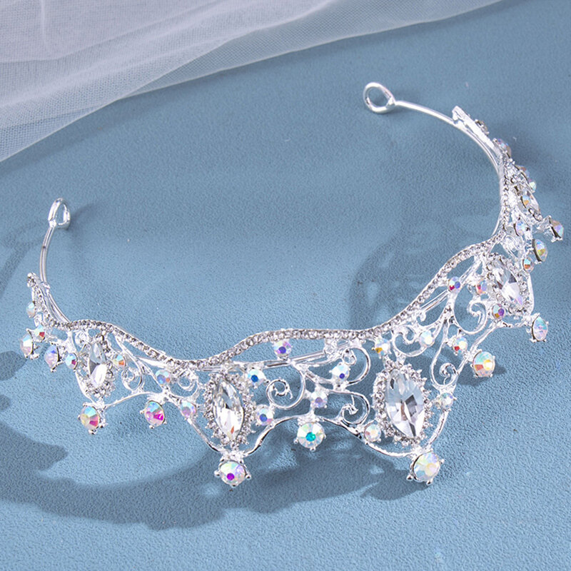 Princess Bride Crown Rhinestone Headwear Non-slip Wear-resistant Lady Headdress for Masquerade Ball Banquet Cosplay