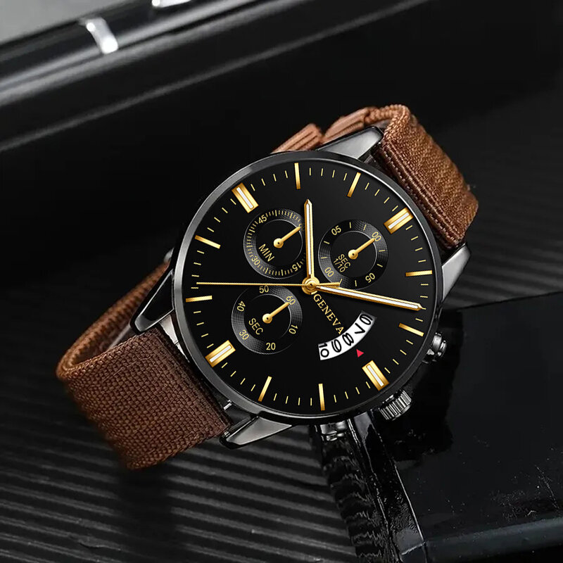4PCS Set Fashion Mens Business Calendar Watches Men Hand Rope Luxury Man Sport Casual Nylon Strap Quartz Watch Reloj Hombre