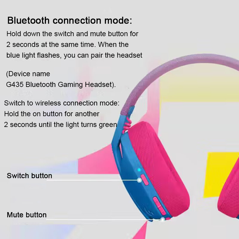 Logitech G435ไร้สาย Lightspeed หูฟังบลูทูธสำหรับเล่นเกมและเล่นเกมระบบเสียงรอบทิศทาง7.1หูฟังเกมไร้สายสำหรับเล่นเกมและฟังเพลง