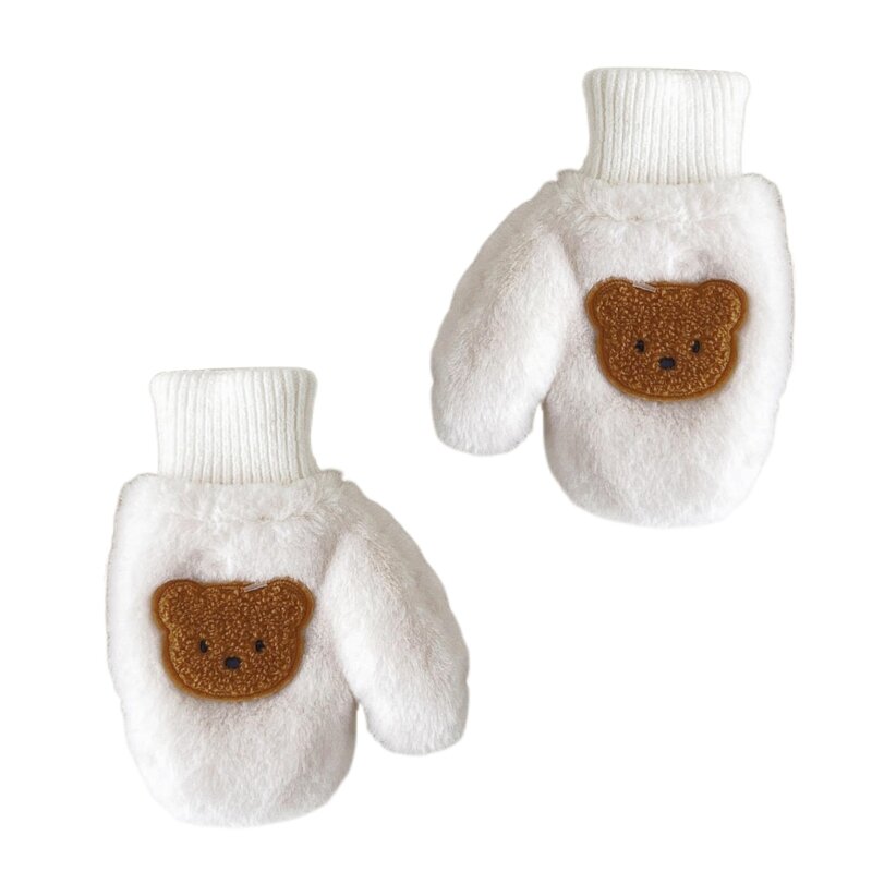 Baby Mittens Anti-skid Winter Warm Gloves Cartoon Bear Thick Mitten with Rope QX2D