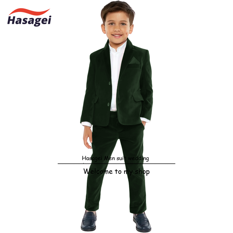Traje de terciopelo verde para hombre, conjunto de 2 piezas, chaqueta con 2 botones, pantalones, esmoquin Formal para boda, Blazer personalizado para fiesta de niños