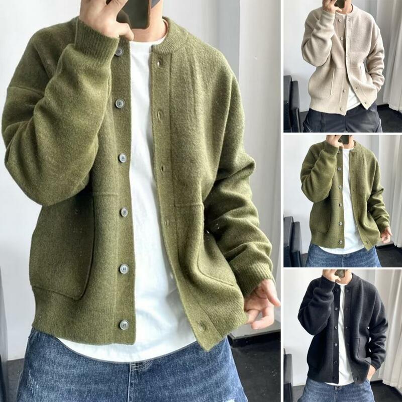 Sweater Coat Stylish Men's Knitted Cardigan Sweater with Thick Pockets Warm Cozy Fall/winter Coat for Fashionable Men Men Thick