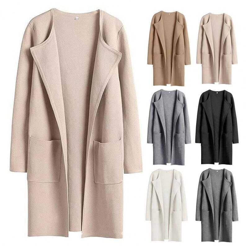 Женское свободное теплое пальто средней длины с длинным рукавом и отложным воротником, 1 шт.