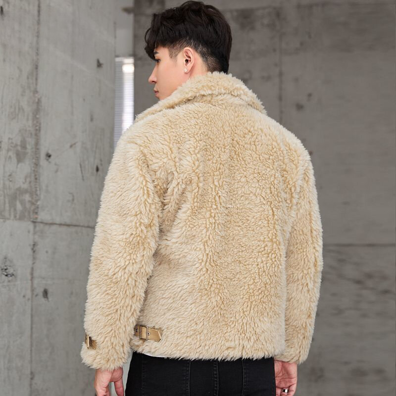 Vestes de tonte de mouton en fourrure véritable pour hommes, manteaux chauds de moto, mode masculine, automne, hiver, 2023