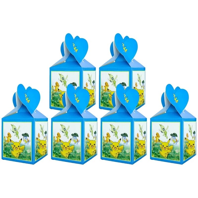 6-96 pçs caixa de presentes pokemon crianças festa de aniversário favores pikachu caixas de doces decoração de festa suprimentos caixa de chocolate pacote