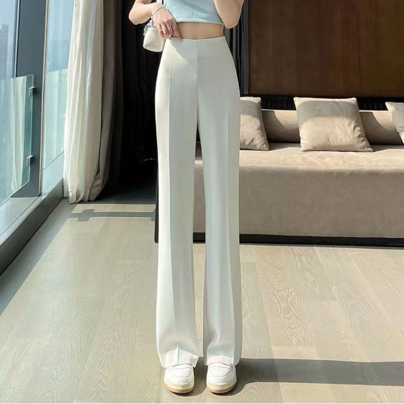 Celana Setelan Wanita Musim Panas 2023 Celana Panjang Lurus Seksi Wanita Sutra Es Hitam Cair Pinggang Tinggi Gaya Korea Fashion Elegan Kasual