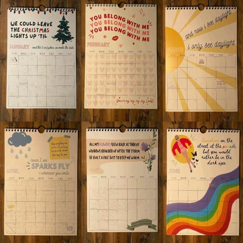New Year's Gifts 2024 Roaring Twenties Calendar Paper Wall Decor TS Lyrics Calendar Long-term Planning Time Planning