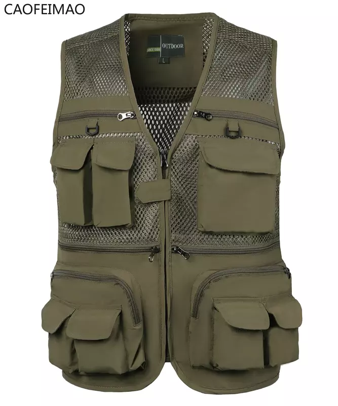 2023 Men's Vest Tactical Webbed Gear Coat Summer Photographer Waistcoat Tool Many Pocket Mesh Work Sleeveless Jacket Male