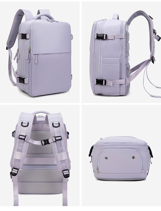女性用防水ラップトップバックパック,USB充電ポート付きスクールバッグ,旅行,靴コンパートメント,15インチ