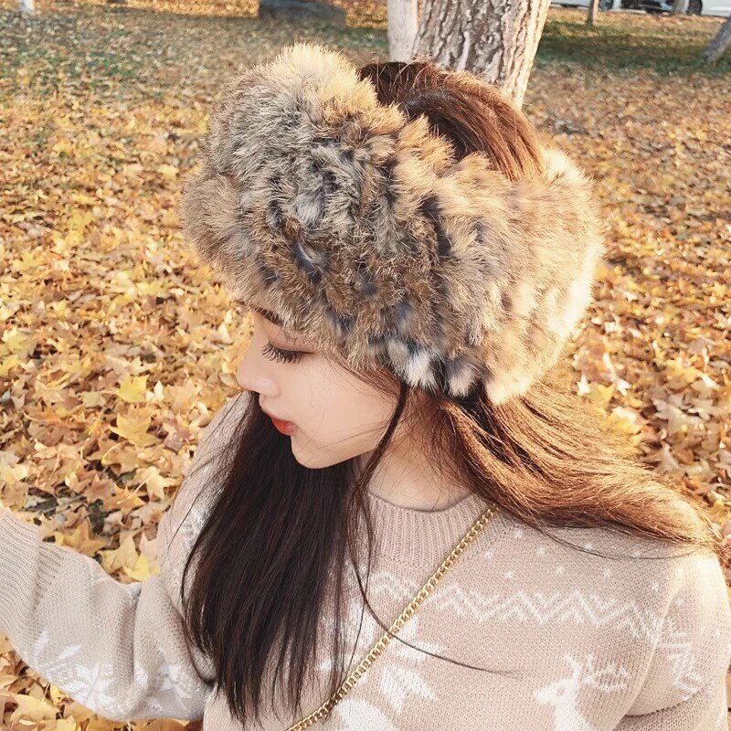 Elastyczne wydry sierść królika kapelusze akcesoria zewnętrzne pluszowy szalik jesienno-zimowe opaski do włosów puszyste rosyjskie czapki damskie dziewczęce 2023 nowości