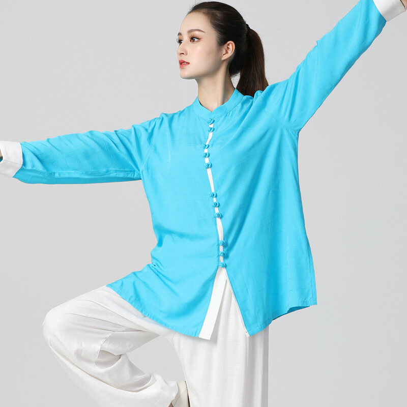 Жаккардовый костюм Tai Chi из небесного шелка, Женская тренировочная одежда для боевых искусств, мужские комплекты средней длины для фитнеса на открытом воздухе