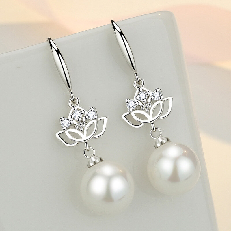 Klassische hohle Lotus Ohr haken Retro elegante Silber Ohrringe chinesischen Stil Perlen ohrringe Party Schmuck Ohrring Kofsac