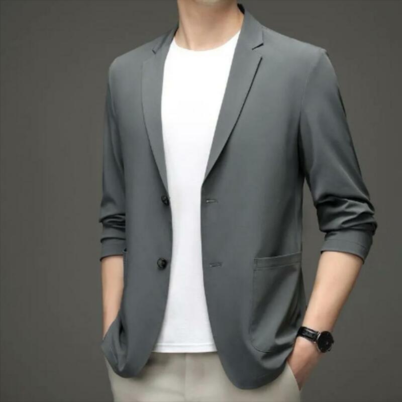 Handsome Men Suit Jacket Soft Smooth Solid Color Turn-down Collar Men Suit Jacket  Groom Coat Commuting