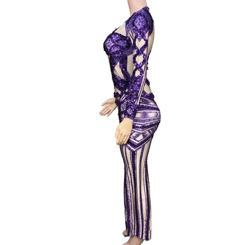 Gaun Prom elegan panjang 2024 gaun payet mewah bordir seksi belahan tinggi ungu hitam gadis Prom Gala gaun Formal Bolang