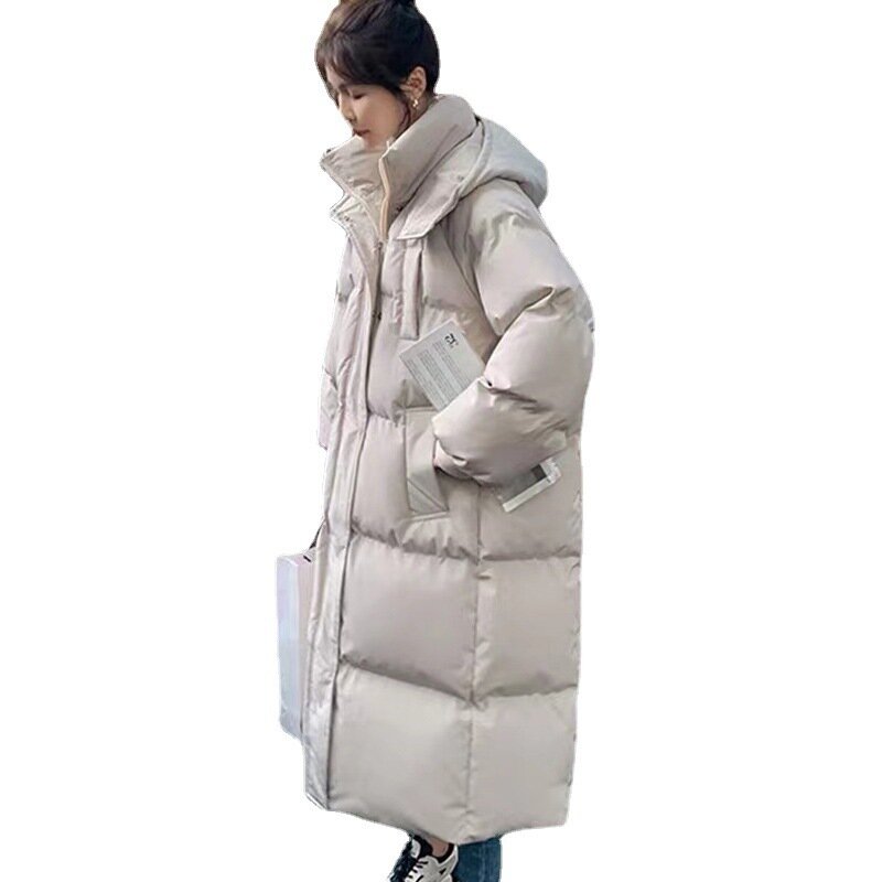 女性の長い青いフード付きジャケット,綿の服,暖かく,厚く,防風,韓国のファッション,だぶだぶ,特大,トップ,冬